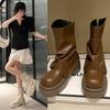 2025 New Autumn White Martin Boots Women's Small Thick-soled Heightening Retro Trouser Boots British Short Boots