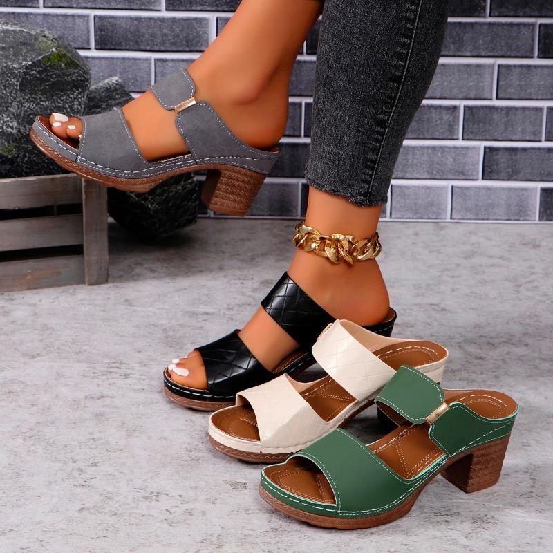 Fashion Women Summer New Simple Solid Color Square Root Anti-Slip Sandals Daily Casual Vacation Beach Flip Flop Zapatos De Mujer