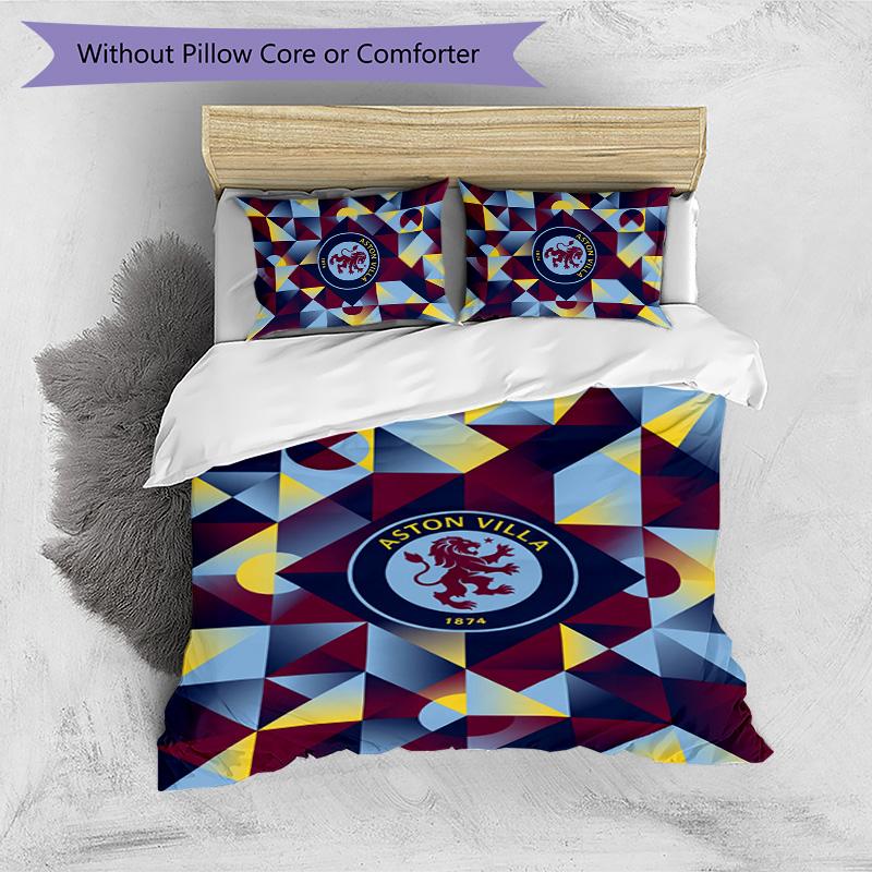 Set Lenzuola Stampato Aston Villa Football 3 Pezzi, Comodo Set Copripiumino per Camera da Letto Amico della Pelle