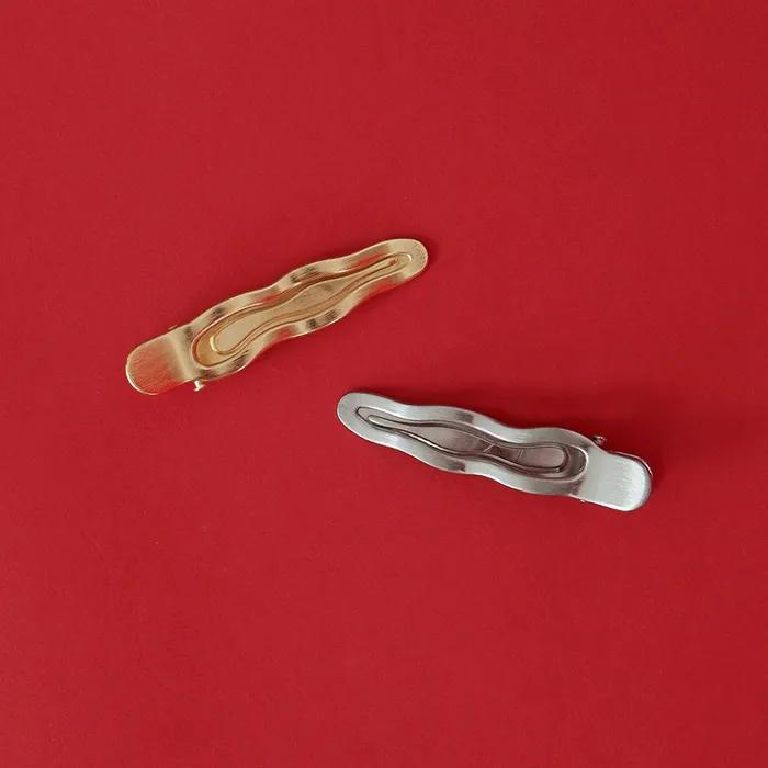 [2SET] metal wave hair pin - silver
