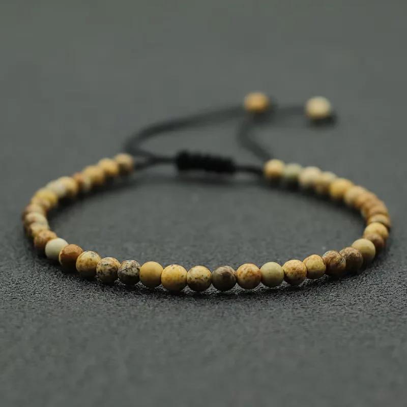 Moda 4mm Doğal Taş Bileklik Erkek Kadın El Yapımı Örgülü Ayarlanabilir Bileklik Küçük Kaplan Gözü Howlite Akik Boncuklu Bileklik