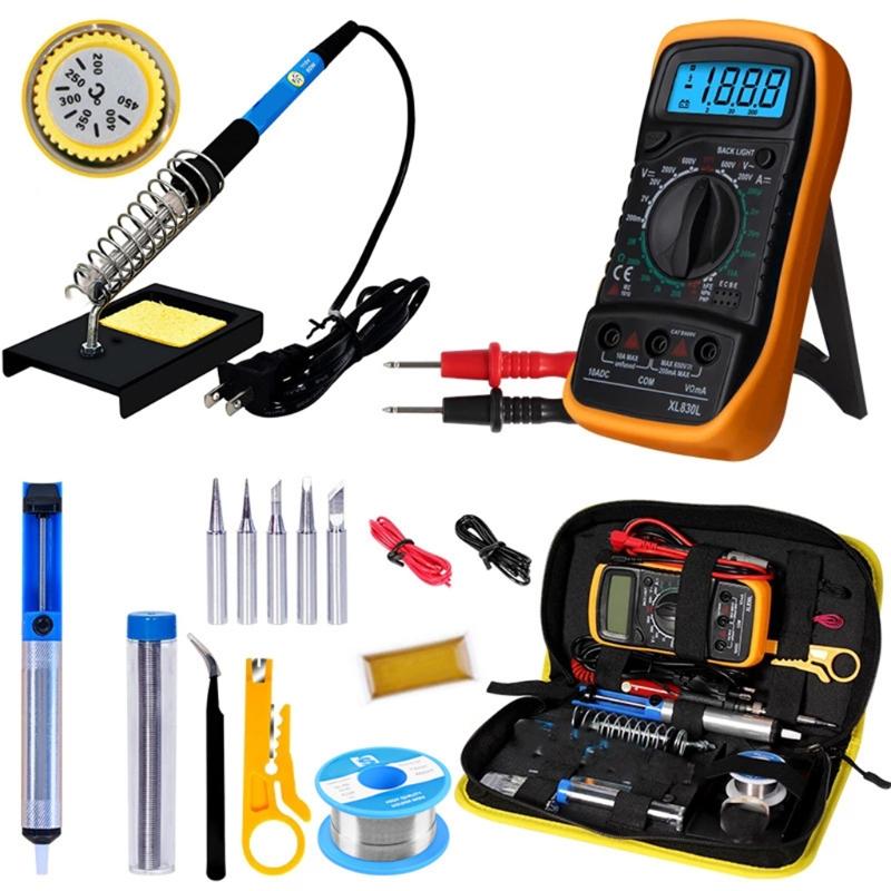 60W Soldering Iron Kit Adjustable Temp Welding Tool Digital Multimeter 5pcs Soldering Iron Tips EU/UK/US Standard
