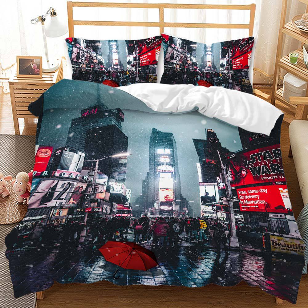 eBay3D Digital Printing Urban Landscape Quilt Cover Bedding Grinding Three-piece Set