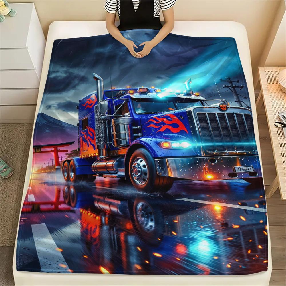 1Pc Truck Print Flannel Blanket, High quality Comfortable for All Seasons, Home Decor, Warmth and Comfort, Perfect for Christmas Gifts