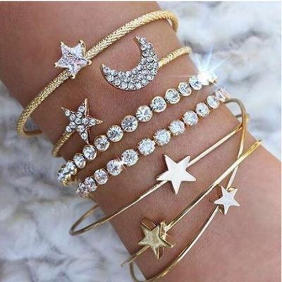 Full Diamond Five-pointed Star Moon Love Bracelet,   Fashion Personalized Bracelet Four-piece Set