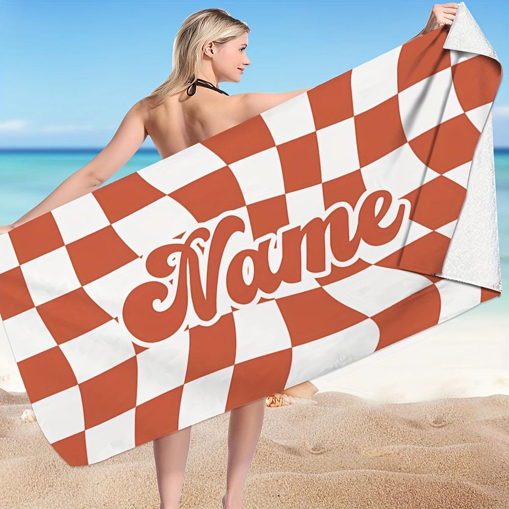 Personalized Grid Beach Towel Customize Name/Logo Oversized Microfiber Towel Summer Party Gift For Beach Swimming Bath Sports