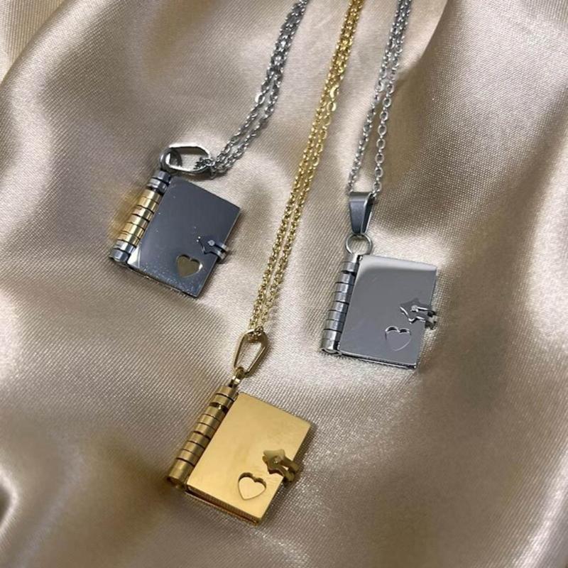 Pusty Otwierany Naszyjnik Książka Stal Nierdzewna Medalion na Zdjęcie Łańcuszek na Szyję dla Mężczyzn Kobiet Prezent dla Pary DIY Akcesoria do Biżuterii