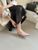 Women's Baotou Half Slippers Spring 2025 French Temperament Gentle Evening Breeze Pointed Button Slope Heel Cool Slippers