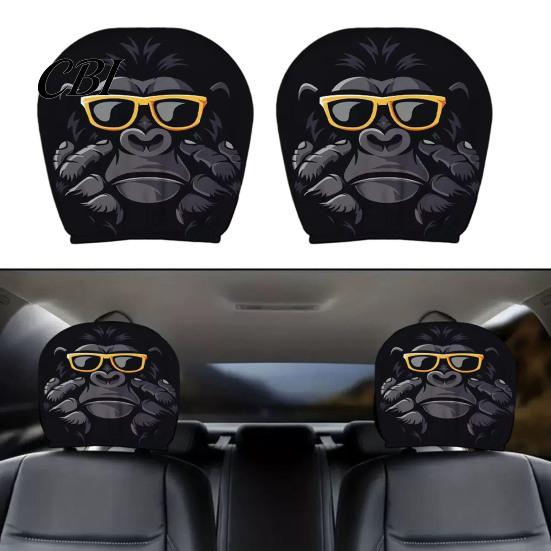 Vehicle Interior Accessories 2Pcs Skull Car Headrest Covers, Cartoon Dog Panda Cat Hedgehog Personalized Decor Design Elastic Auto Seat Protector,