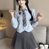 Womens Slim Fit Long Sleeve Shirt Pleated Skirt Set Japanese School Style White Uniform Outfit