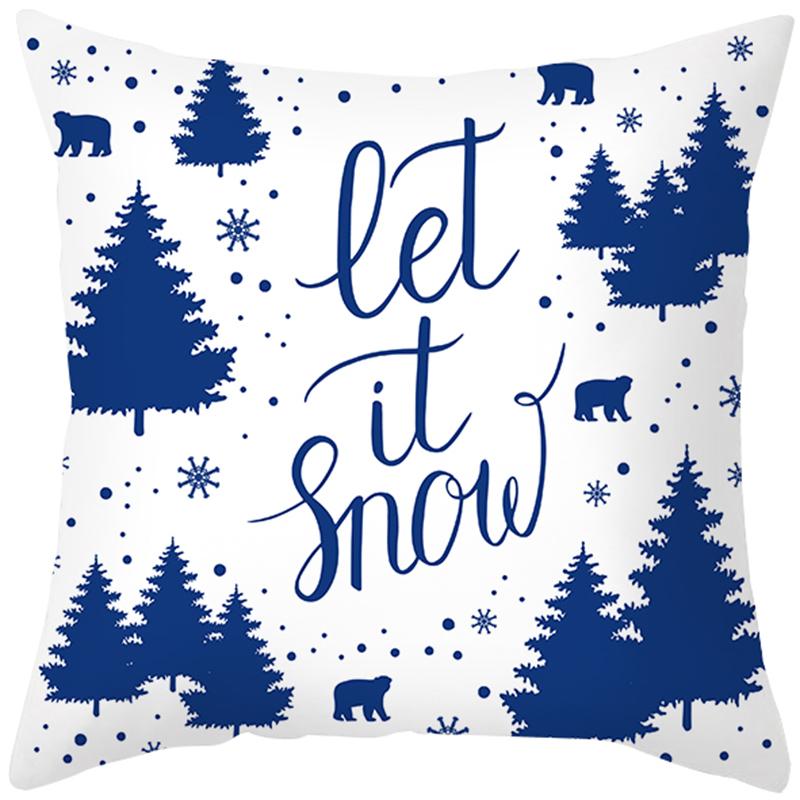 Home Decoration Christmas Blue Printing Poly Poems Pillow Set Nordic Modern New Year Decoration Cushion Set Funda De Almohada