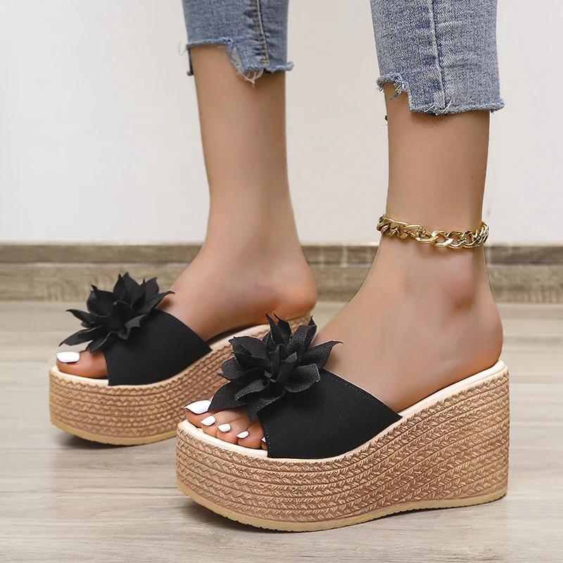 

Maogu Модные женские сандалии, туфли-лодочки на высоком каблуке, розовые 2024, каблук 9 см, летние пляжные женские тапочки на танкетке 43 чёрный