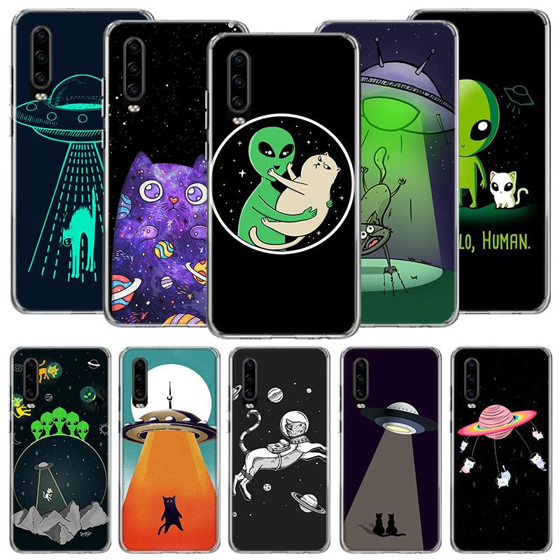 UFO Alien Cat universe Phone Case For Huawei P50 Pro P10 P20 P30 P40 Lite Cover Mate 40 30 20 10 Lite Capa Shell