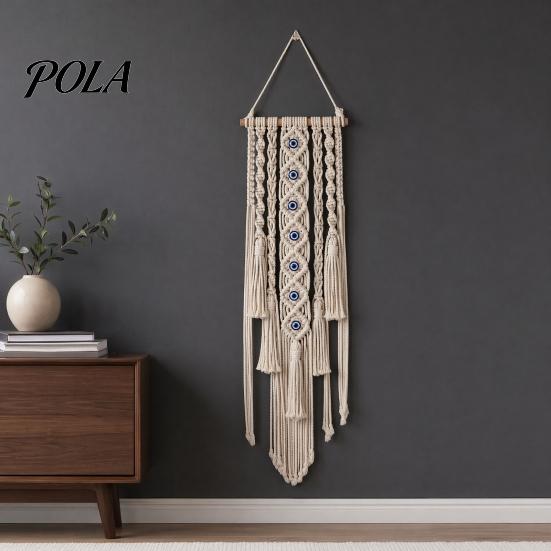 Handcrafted Cotton Rope Tapestry Boho Evil Eye Tapestry, Braided Wall Hanging Turkish Home Protection Decor Blue for Living Room Bedroom Nursery