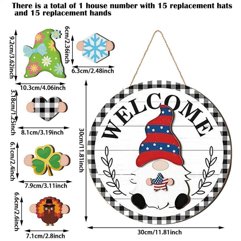 Gnome Door Sign Interchangeable Design Magnet Pieces Halloween Gnome Welcome Sign Home Front Door Christmas Party Decorations