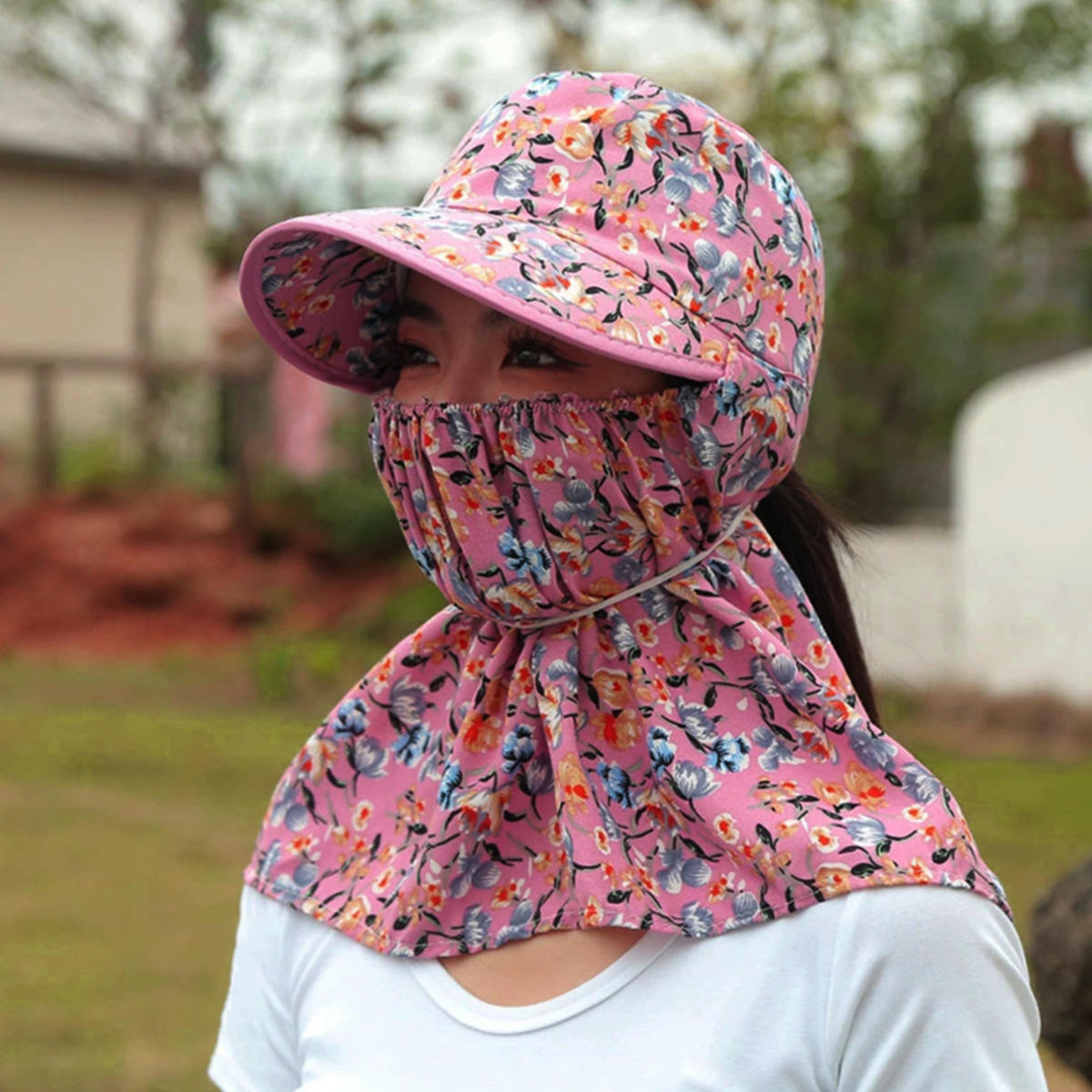 

Summer Sunscreen Women Face Cover Hat Outdoor Worker Neck Protection Sunshade Visors Cycling Veil Anti-UV Cap one size красный