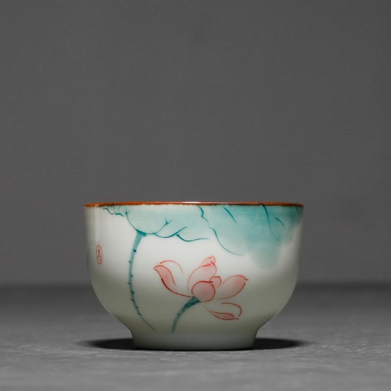 1 Stück Chinesischer Keramik-Teetassen-Untersetzer Handgefertigt Lotus-Teeschale Porzellan-Teetassenmatte Haushalts-Meistertasse Persönliches Teegeschirr 55ml