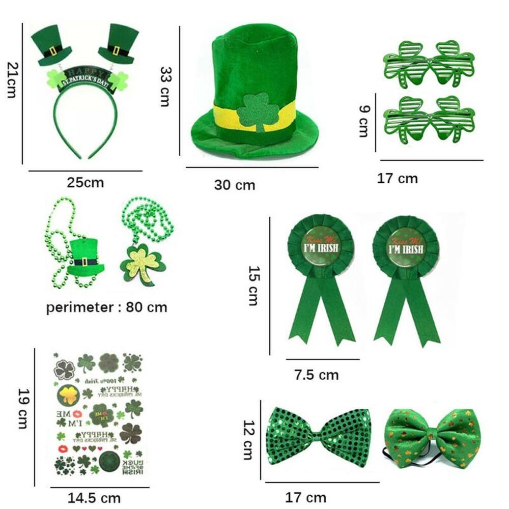 St. Patricks Day Zubehör Set – Kleeblatt Brille & Stirnband, Grün, Für Irische Partys