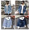 Jean Jacket Fake Two Piece Hooded Contrast Color Streetwear Spring Autumn Loose Single Breasted Outerwear Coat for Outdoor