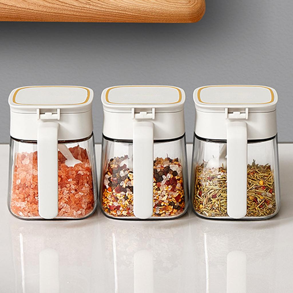 Spice Jar Glass Transparent Salt Sugar Pepper Seasoning Container Bottle for Home Kitchen White