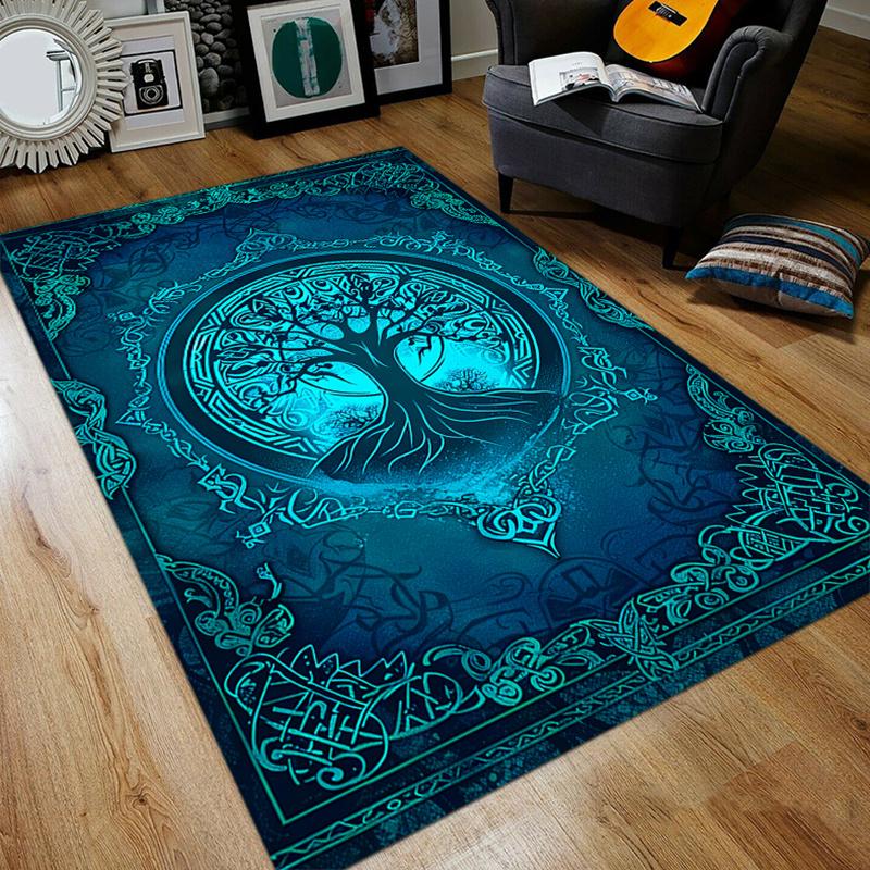 Celtic Tree of Life Plush Area Rug - Non-Slip, Fade-Resistant Carpet for Living Room, Bedroom, and Game Areas - Soft Polyester