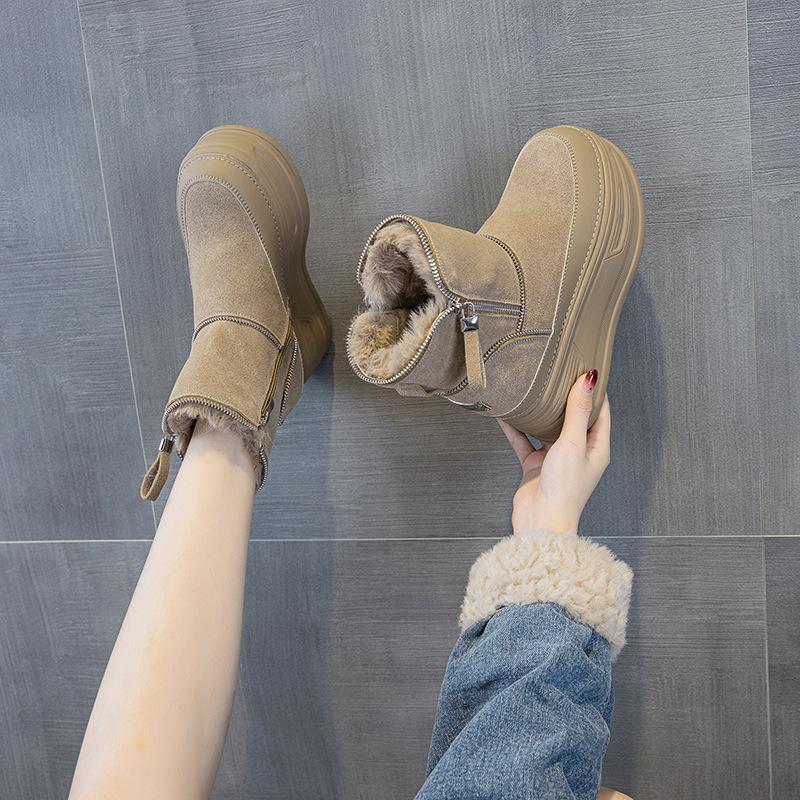 Snow Boots Women's 2025 Season New Thick-soled Inner Height Increase Small Short Boots Cold-proof and Hairy Casual Warm Women's Boots