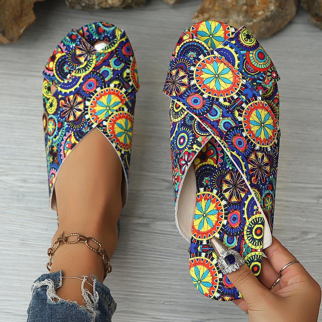 Wind flat-bottomed slippers slippers female fashion summer new fashion ethnic print
