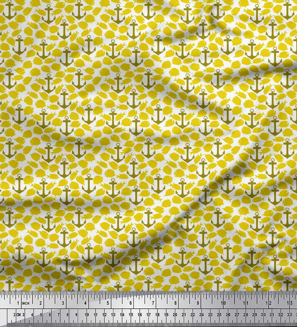 

Японська креп-атласна тканина Soimoi, гачок для риби та якір, швейна тканина з морським принтом, метр 42 дюйма 42 Inch Wide - Poly Crepe жовтий