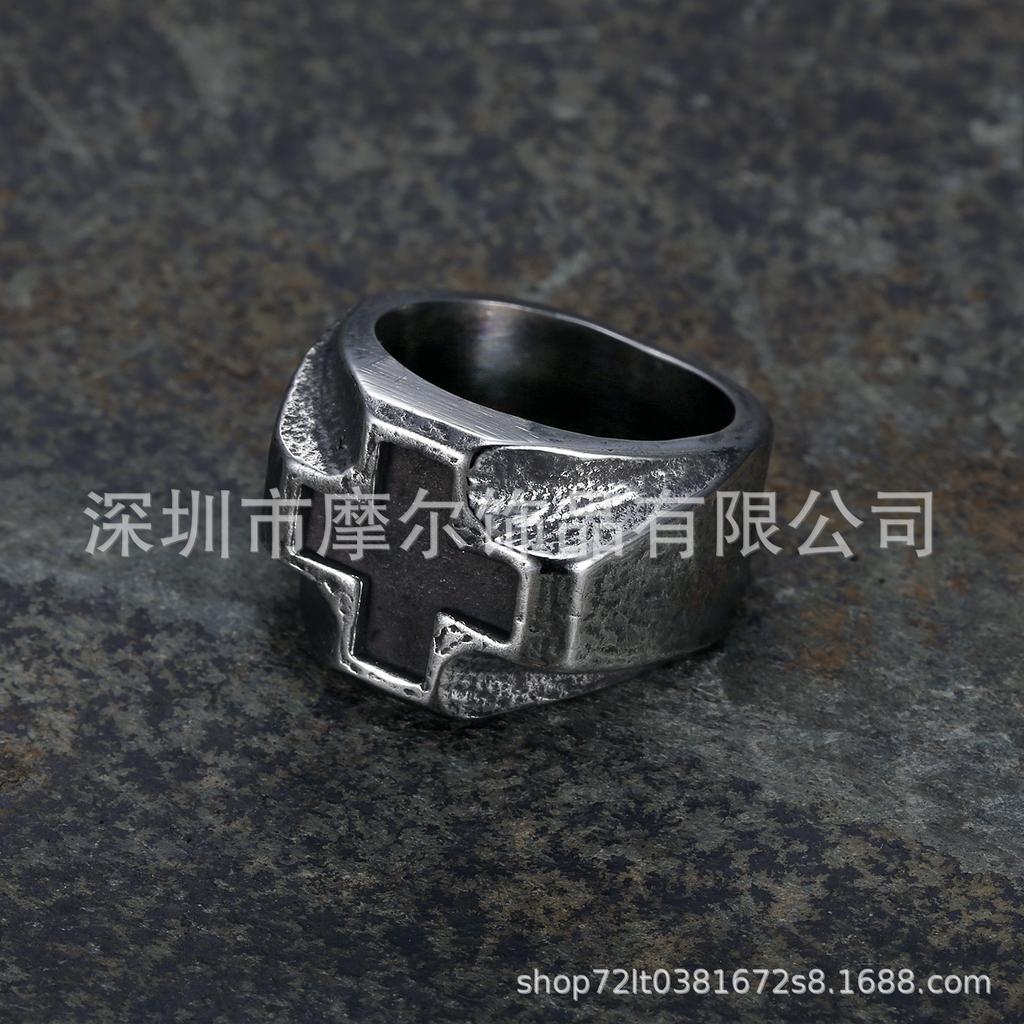 Vintage Distressed Stainless Steel Cross Unisex Ring Punk Style Jewelry