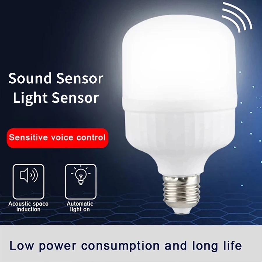 

Светодиодная лампа с голосовым датчиком 220 В 6,5 Вт E27, светодиодная лампа с звуковым датчиком, лампочки для управления освещением в комнате, лестнице, коридоре, бомбильи