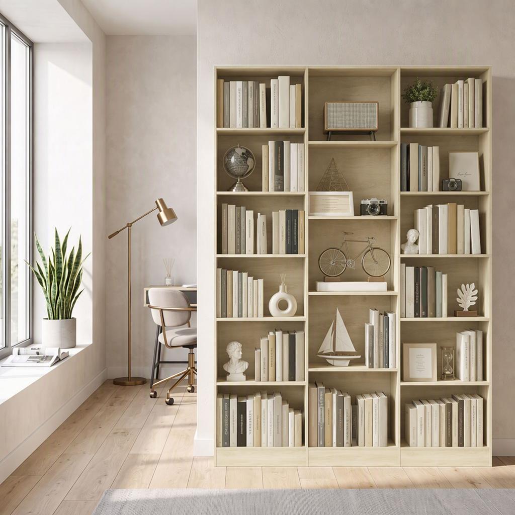 Bookshelf, 6-Tier, 17 Compartments, Adjustable Shelves, 149 x 23.6 x 188 cm, Oak