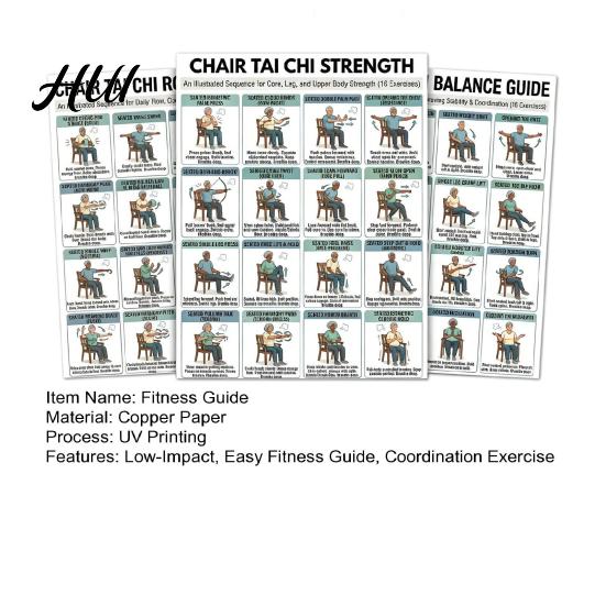 Gelenkschmerzlinderung Übungen 3 Stück Stuhl Tai Chi Übungsplakat Set Sitzendes Training Senioren Selbstpflege-Tabelle für Senioren Geringe Belastung Gleichgewicht Kraft