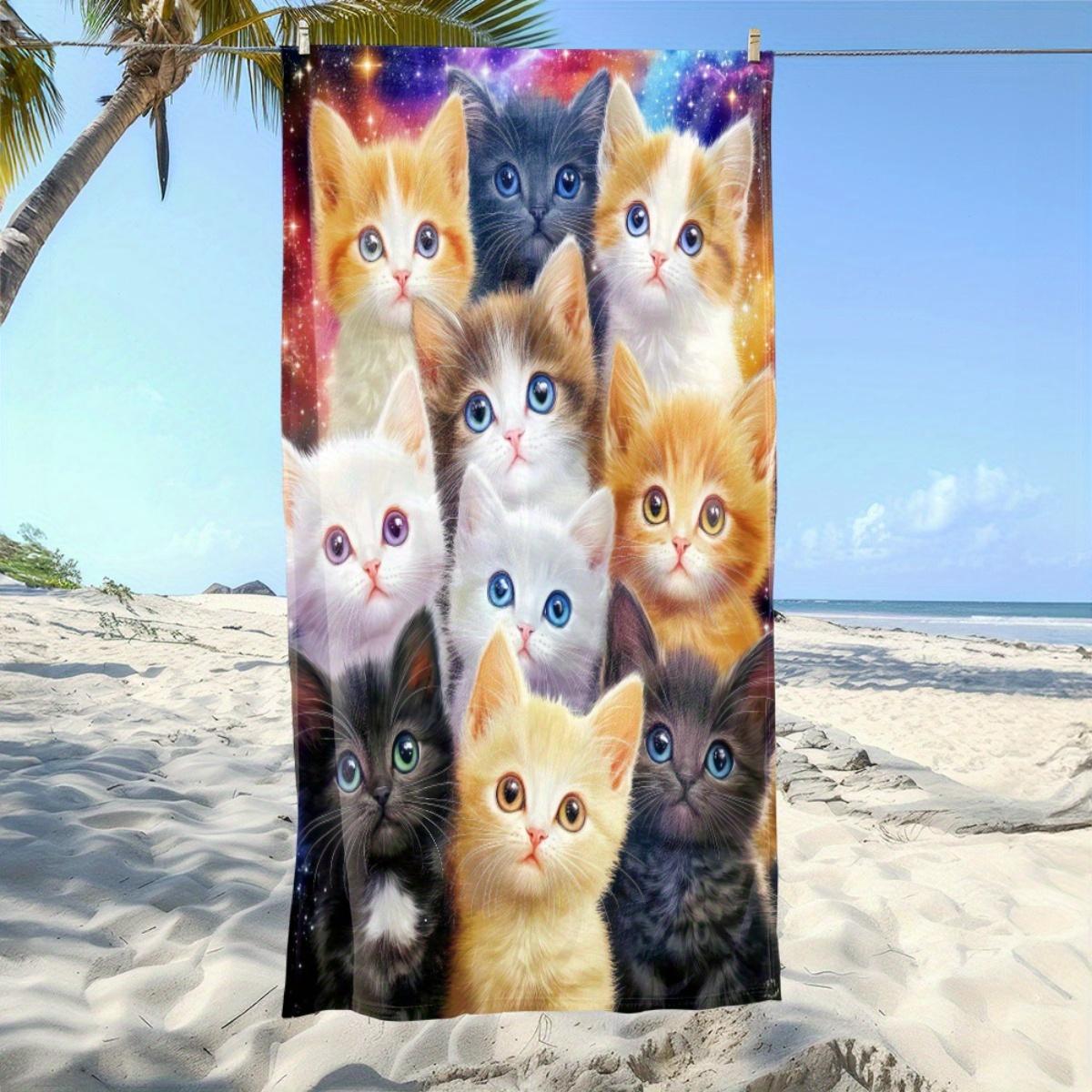 

Cute Galaxy Kittens Beach Towel Patterned Sunscreen And Windproof Suitable For Swimming Pool Camping Travel Blanket W40*H60(CM)