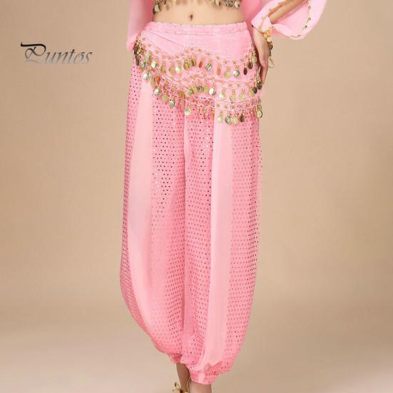 Γυναικείο παντελόνι Performance Ελαστικό ψηλόμεσο μονόχρωμο μπλουμέρ με παγιέτα ντεκόρ Λαϊκός χορός Ενήλικες Κοστουμάκια για χορό της κοιλιάς