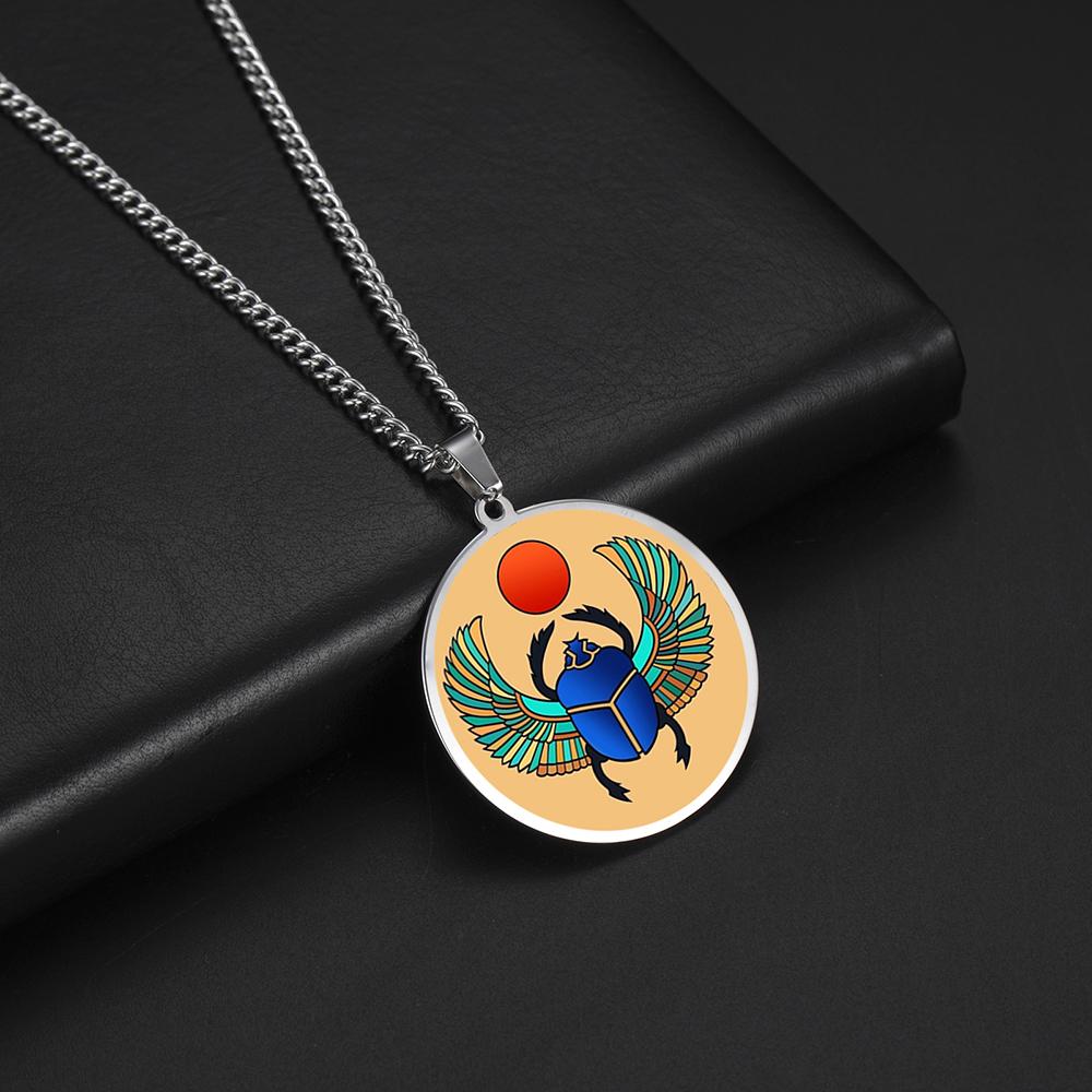 Dawapara Egyptian Scarab Beetle Pendant Necklace Ancient Egypt Jewelry Protection and Blessing Amulet Stainless Steel Necklace