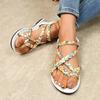 Woven Strap Clip Toe Flat Sandals Women's Summer New Round Toe Open Toe Soft Sole Anti-slip Wear-resistant Roman Shoes