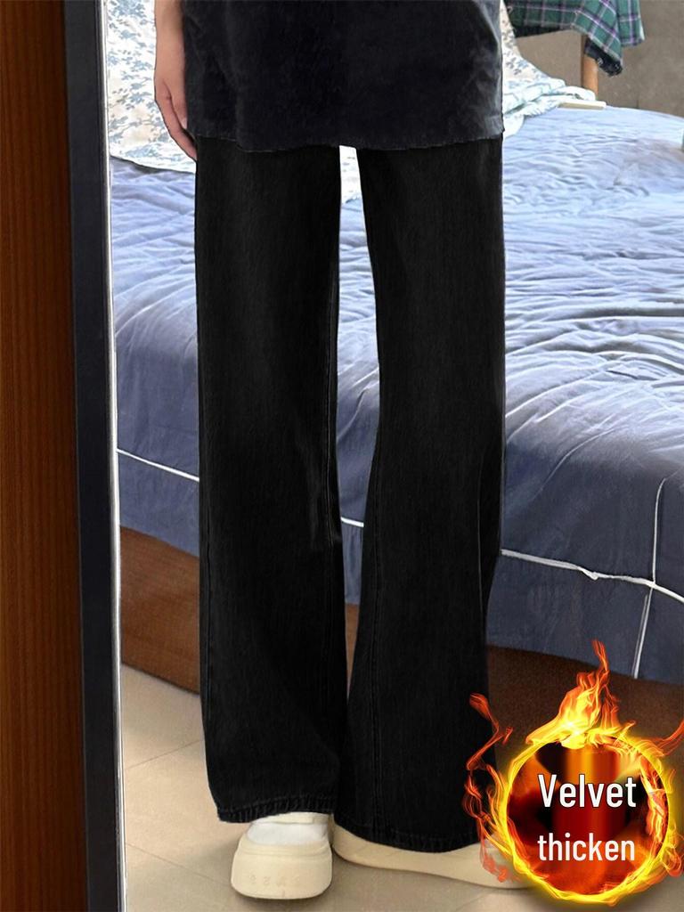 Women's Plus Size High Waist Retro Blue Wide Leg Jeans