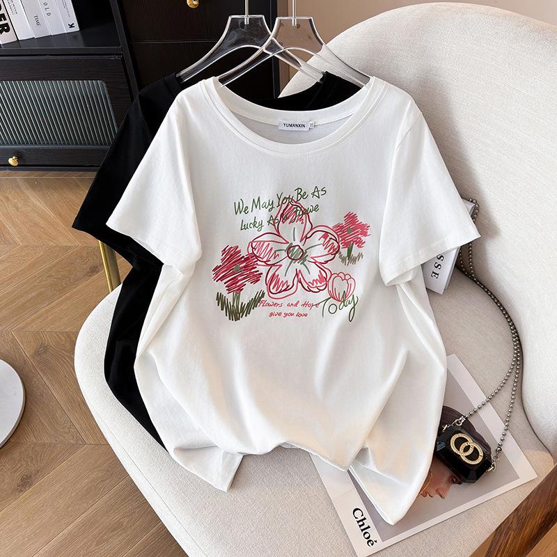

Women s Plus Size Mid-Length Round Neck Loose T-Shirt (Sizes 200-350 Jin) 6XL чёрный