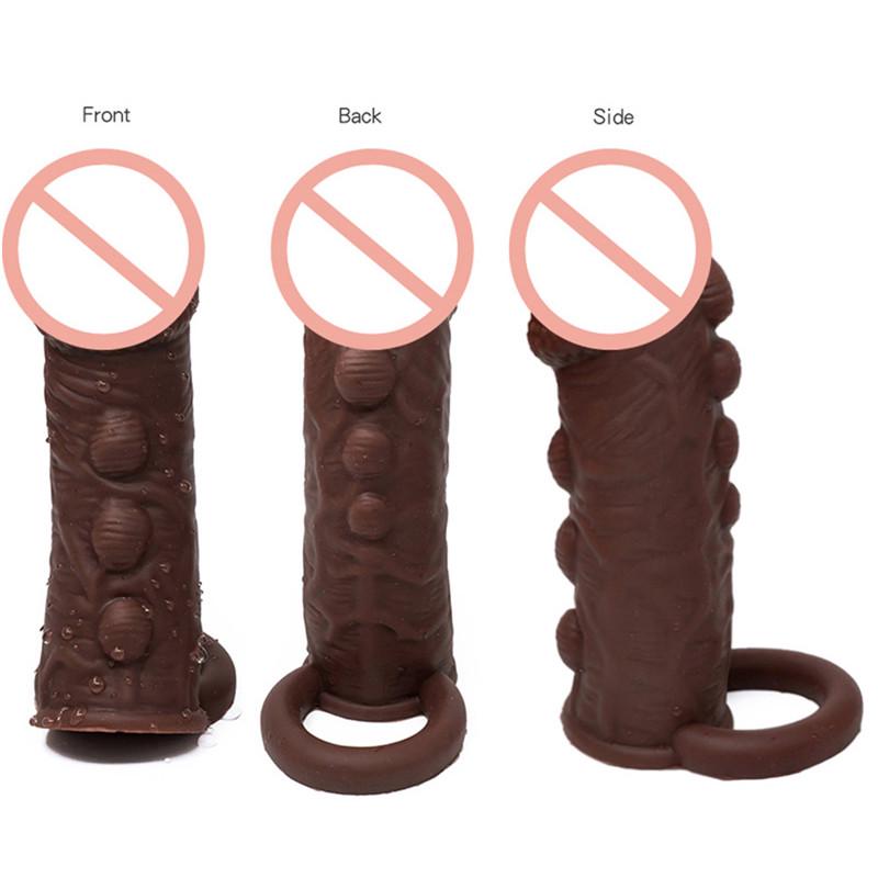 Reusable Condoms Penis Extender Silicone Enlargement Penis Sleeve Thick Condom With Grain
