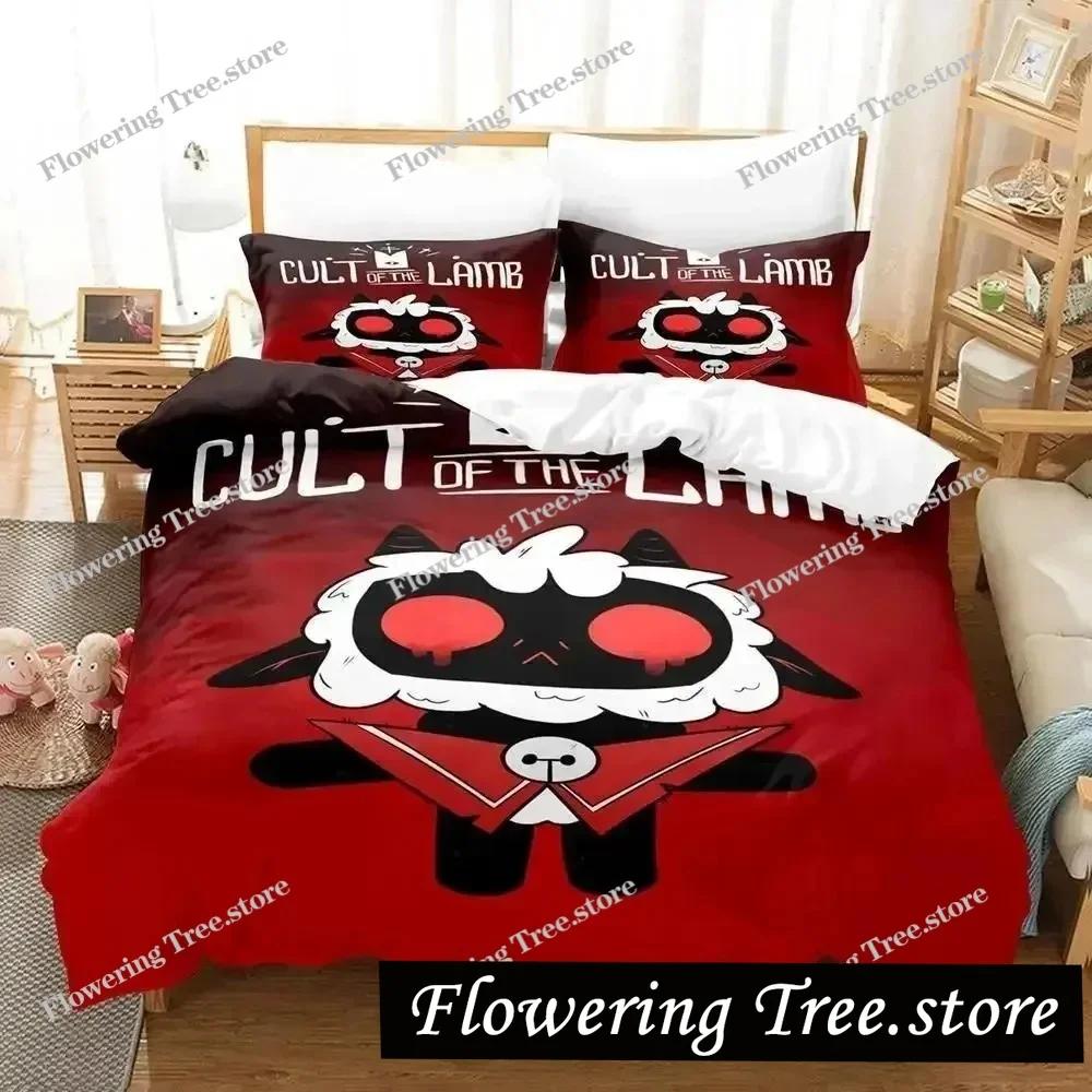 Cult of the Lamb Ložní souprava Jednolůžko Dvojlůžko Plná Královna King Size Ložní souprava Aldult Dítě Ložnice Přikrývka Sady 3D Anime Prostěradlo