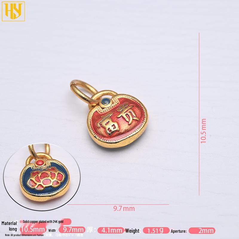 Copper-Plated Gold Enamel Peace Lock Key Pendant - Retro Festive Jewelry Charm Necklace Accessory