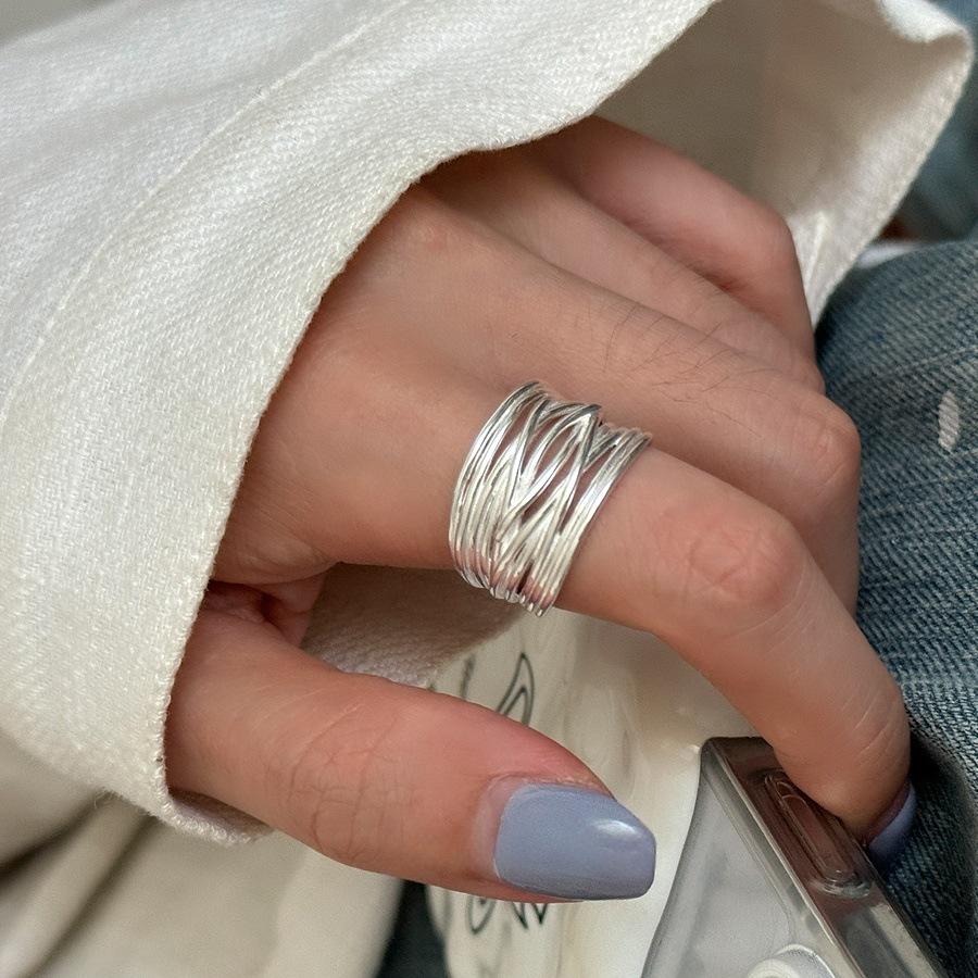 925 Sterling Silver Retro Brushed Open Finger Ring - Women's High-End Niche Light Luxury, Trendy and Non-Fading.