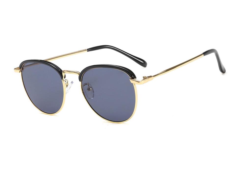 Korean Retro Half-Frame Round Sunglasses for Men & Women