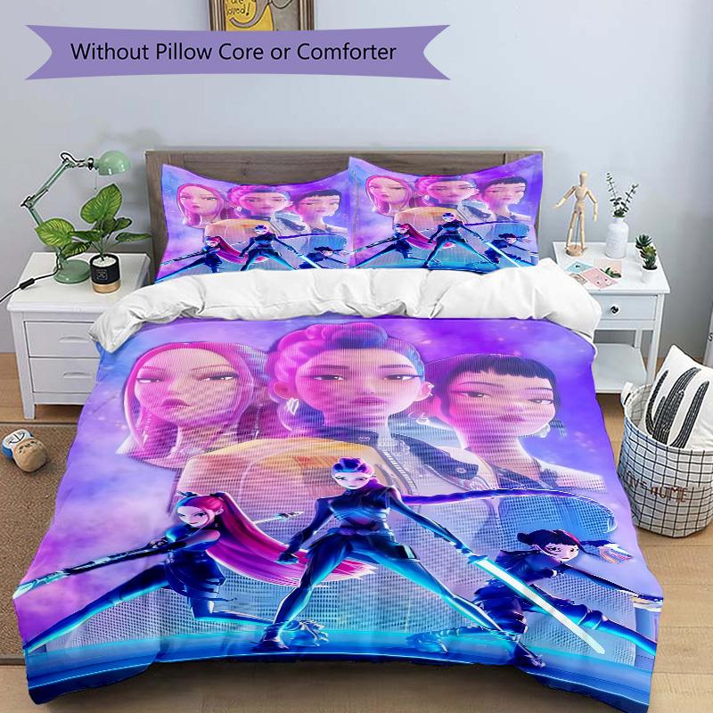 3pcs KPOP Demon Hunters, Huntrix Bedding Set: Perfect for Bedroom or Guest Room. Soft and Comfortable with No Core Included yy251009185