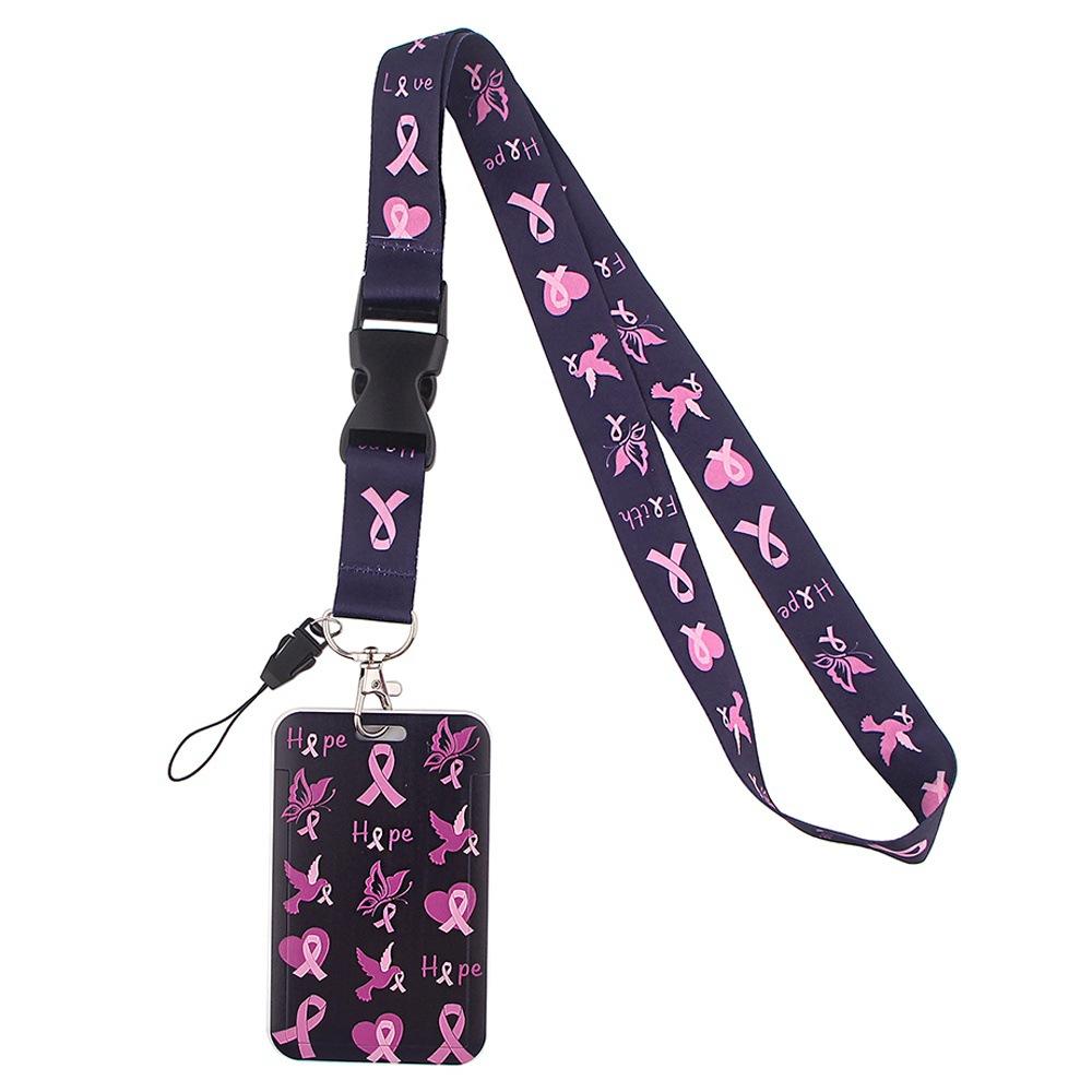 Credential Holder Pink Ribbon Lanyards for Keys Neck Strap For Card Badge Gym Keyring Nurse Accessories