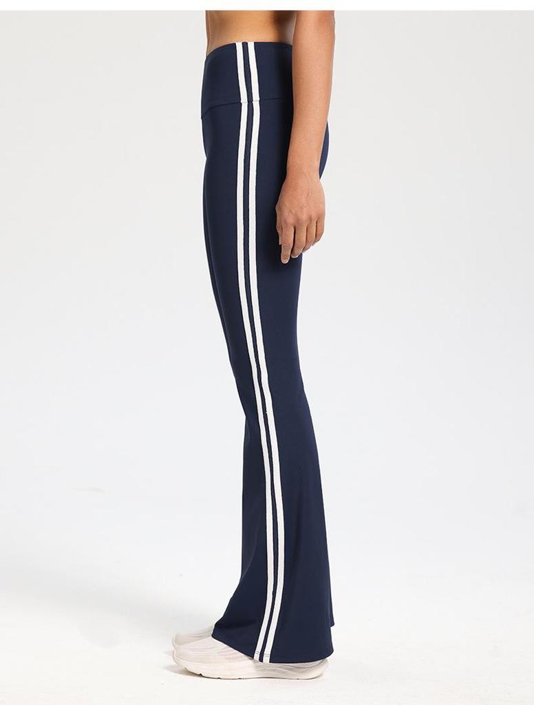 High Waist Flared Yoga Pants - Hip-Lifting, Elastic, Double Stripe Design