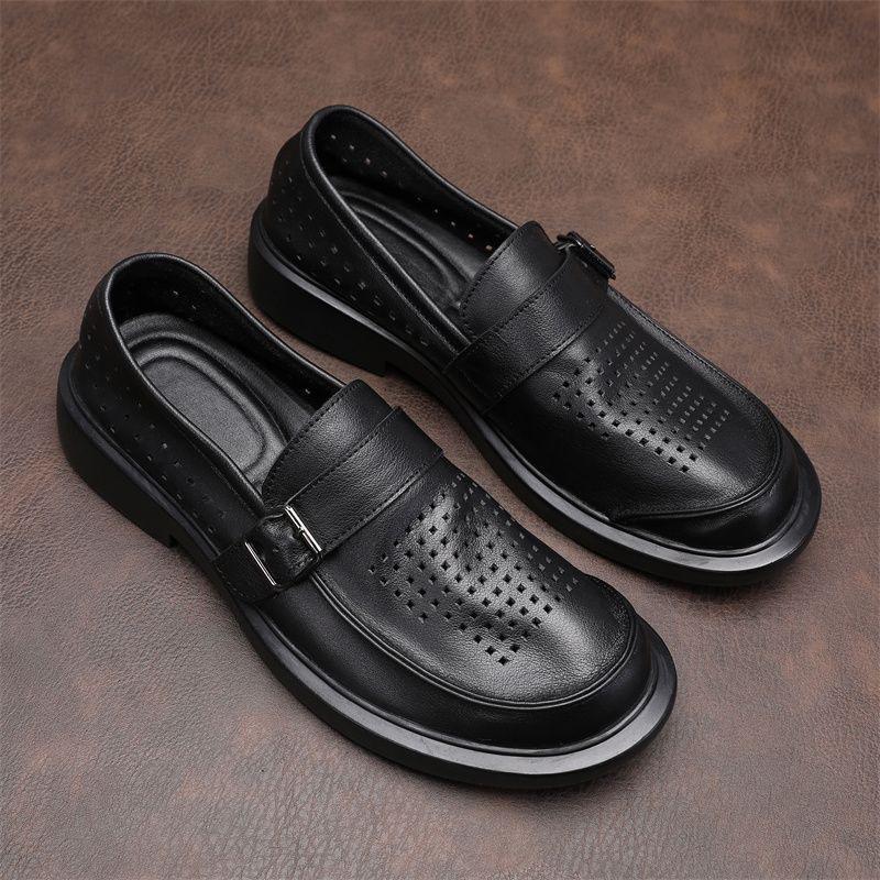 

Новая мужская обувь из коровьей кожи первого слоя, повседневная кожаная обувь, мужские одинарные туфли, большой размер, туфли с широким носком, черные с перфорацией 45