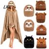 Large Wearable Throw Halloween Blanket Hoodie, Cozy Hooded Highland Cow Cape, Soft Lightweight Fleece Cape Plush Sloth Black Cat Cloak for Women Home