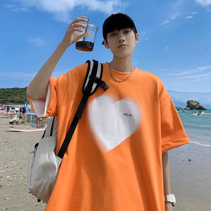 

Мужская футболка с сердечком и надписью, футболка с коротким рукавом, модные топы большого размера, женская одежда, модные мужские футболки