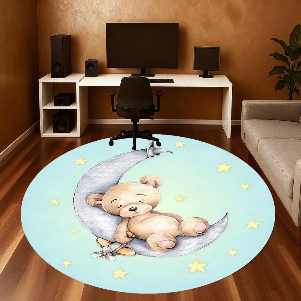 1 szt. mata podłogowa okrągła z motywem misia i księżyca - antypoślizgowa, mata podłogowa do biura, sypialni i dekoracji wnętrz c1125176